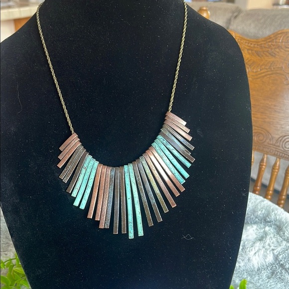 other Jewelry - Brown and Blue Fan Necklace with Rectangular Bars